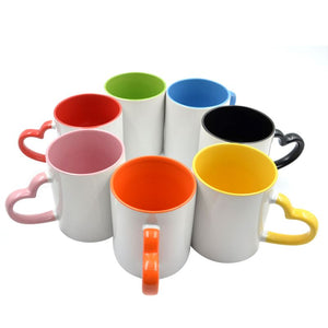 11oz Inner and Handle Color Sublimation Heart Handle Mug