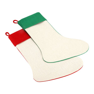 Linen Sublimation Christmas stockings with Red/Green Cuff-One side Red/Green