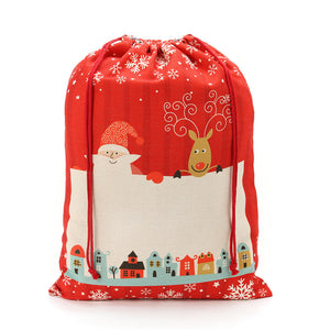 Sublimation Santa Sacks Blanks Linen Drawstring Bag-Green/Red Xmas Pattern-50x66cm/30x40cm