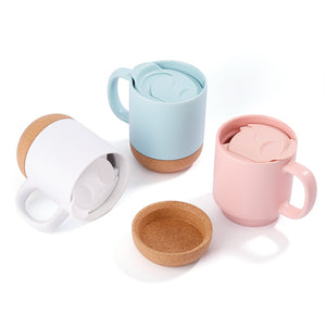13oz Sublimation Coffee Mugs with Detachable Cork Bottom-Matte White/Matte Pink/Matte Blue