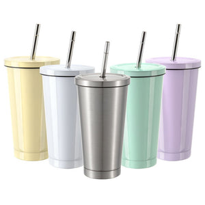 450ML Stainless Steel Sublimation Sippy Cup Straw Cup-MattGlossy-PurpleWhiteGreen