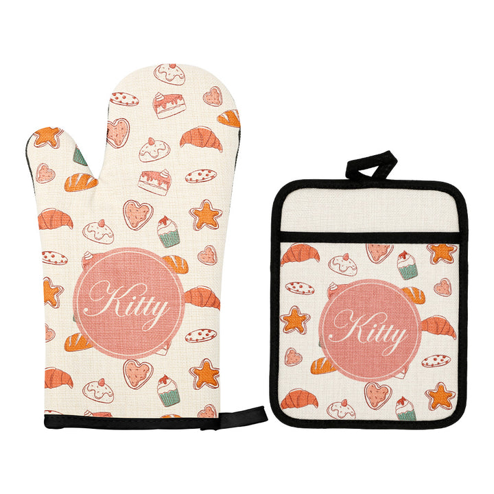Linen Sublimation Oven Mitt with Rubber Patch and Pot Holder