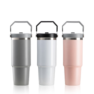 Stainless Steel 30OZ Sublimation Tumbler with Handle-White/Pink/Grey