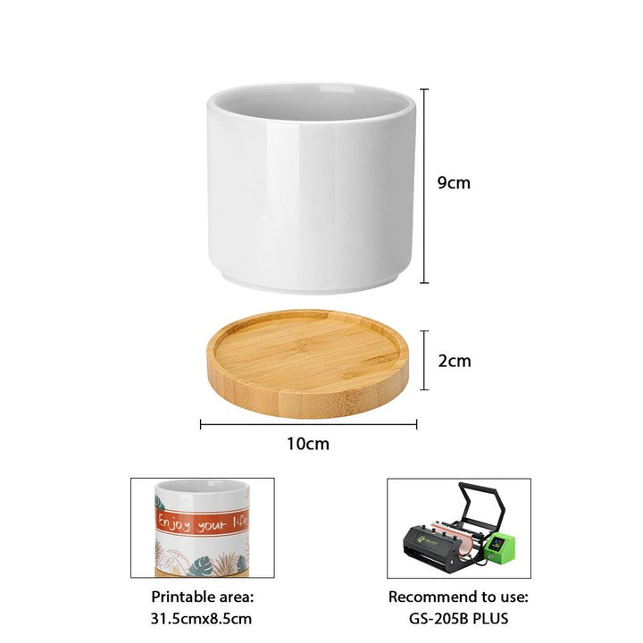sublimation plant pot blanks Sublimation Flower Pot with Bamboo Tray Base (Dia 99mm, Height 104mm) – LOPO
